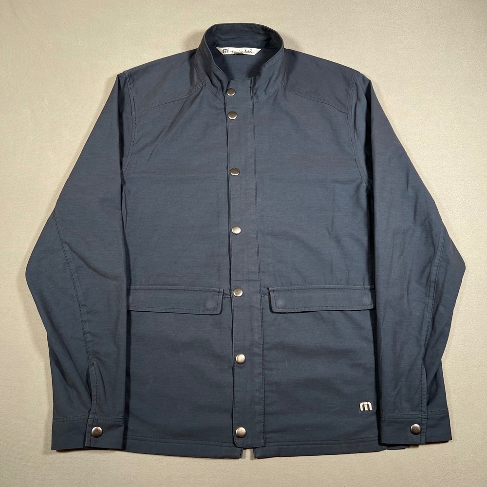 Travis Mathew Mens Navy Blue Snap Front Mock Neck Stretch Jacket Size L